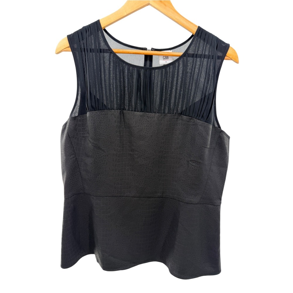 Cabi Bustier Peplum Top 14 Black Croc Reptile Print Sheer Pleated Blouse Plus